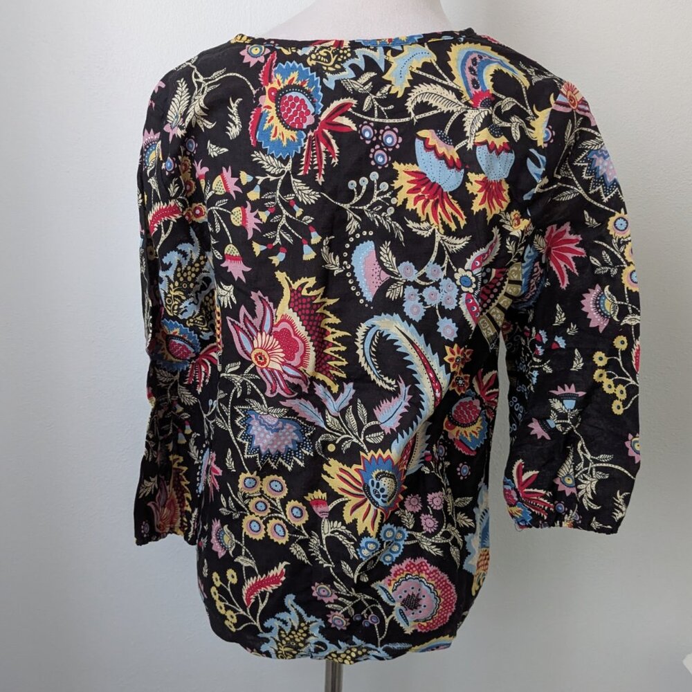 NWOT Hester & Orchard Linen Blend 3/4 Sleeve Floral Blouse, Medium - Picture 3 of 4